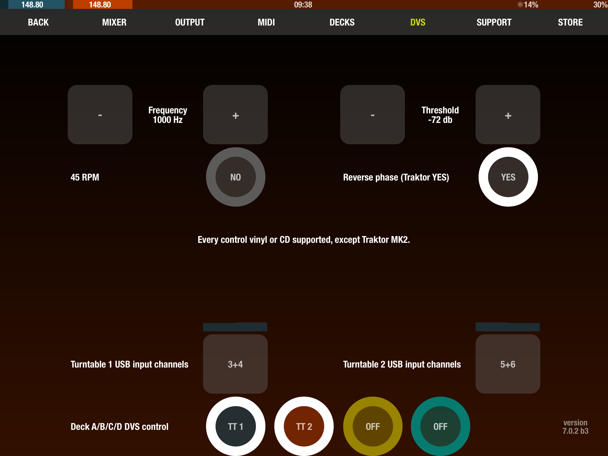 DJ Player DVS Settings