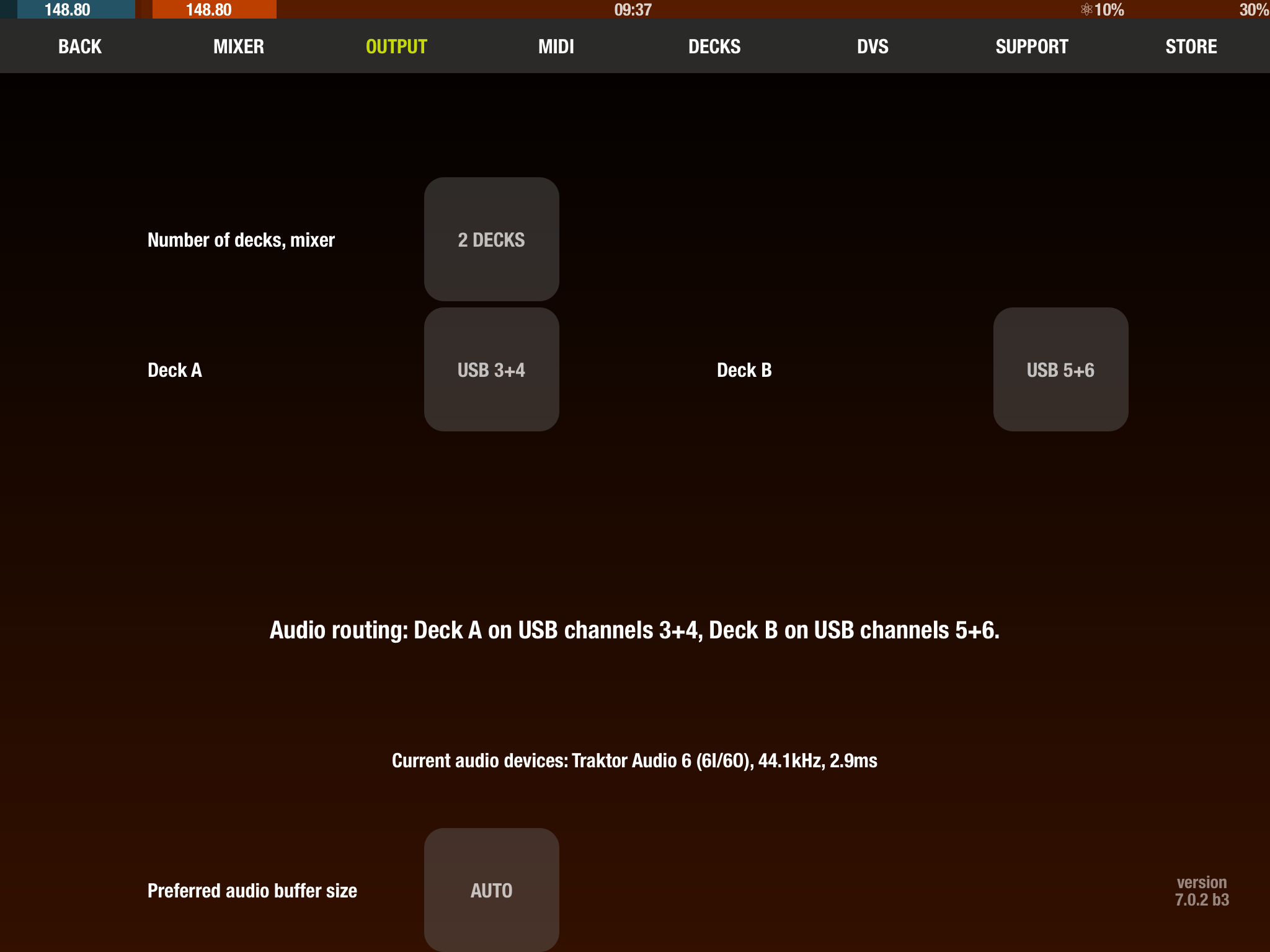 DJ Player Output Settings Page