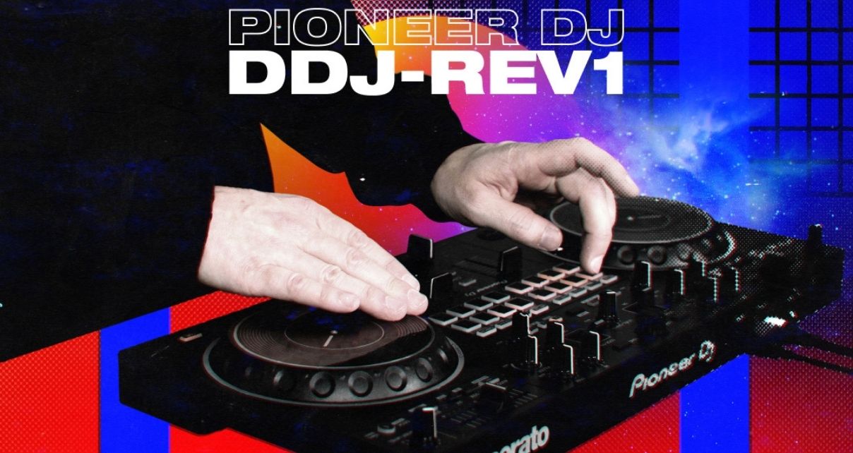 DDJ-REV1 retro style graphic with red and blue tones