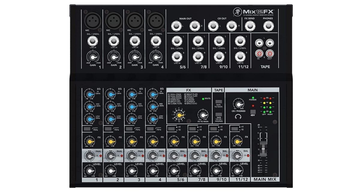 Top view of Mackie Mix12FX mixer