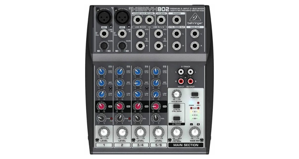 Top view of Behringer Xenyx 802 mixer