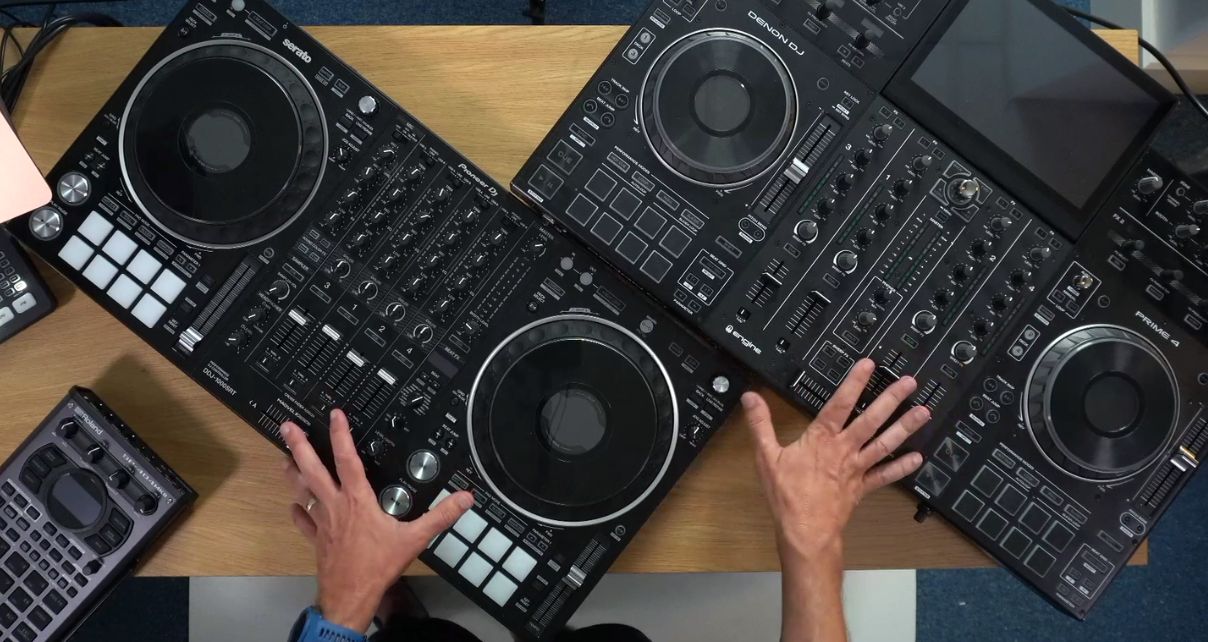 Two pieces of DJ gear on a studio desk. 