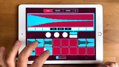 Tapping on a waveforms via a tablet running Koala sampler software