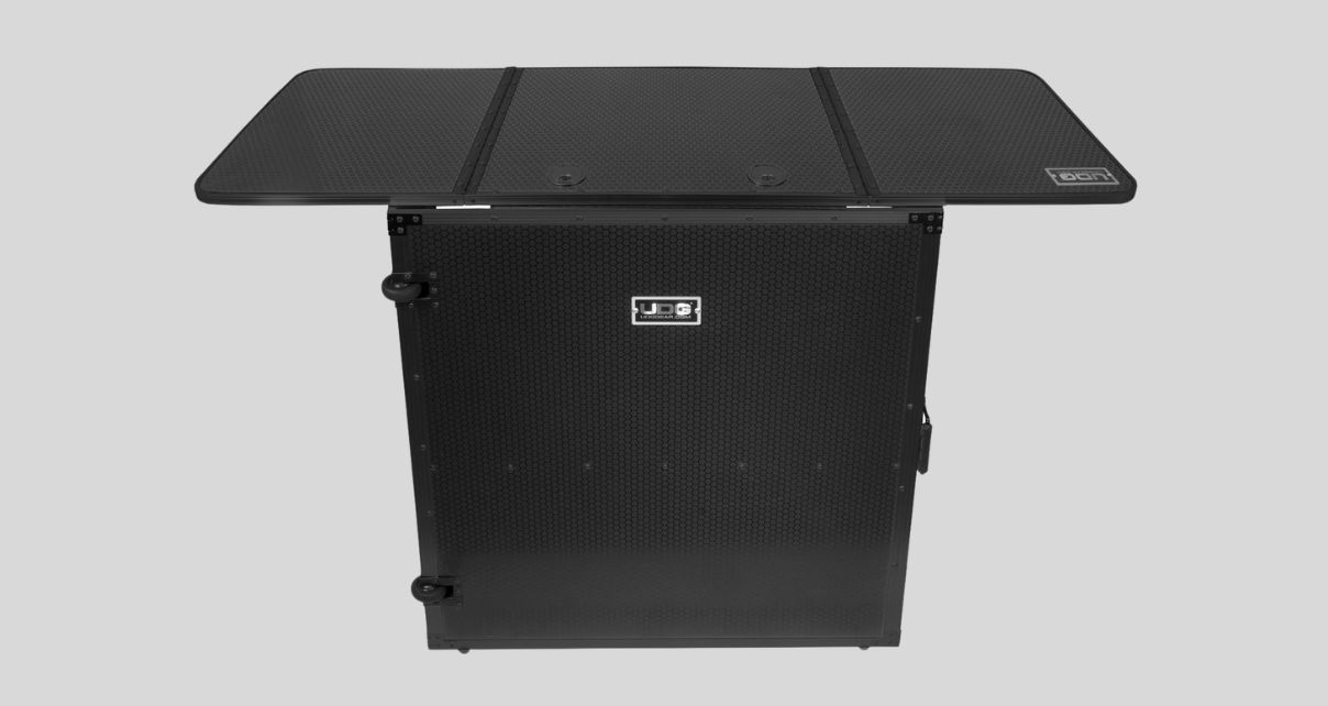 Front view of the black UDG Ultimate Fold Out DJ table